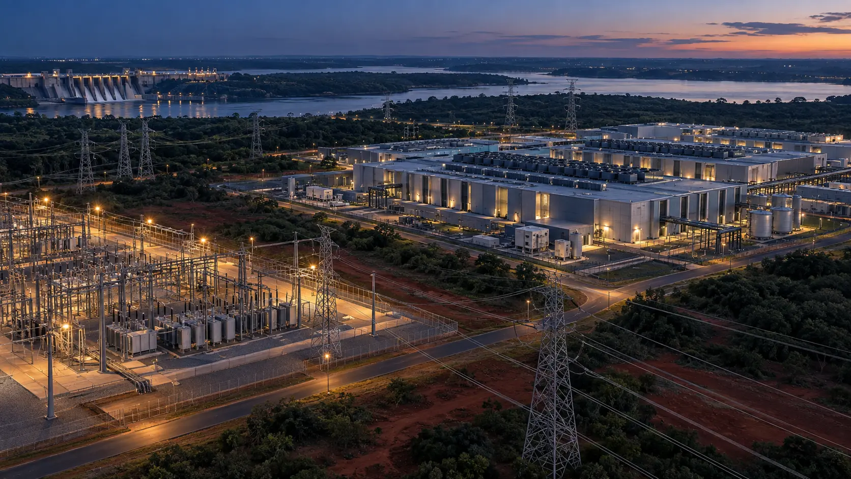 Centro de dados, subestação e geração hidrelétrica integrados à rede elétrica paraguaia